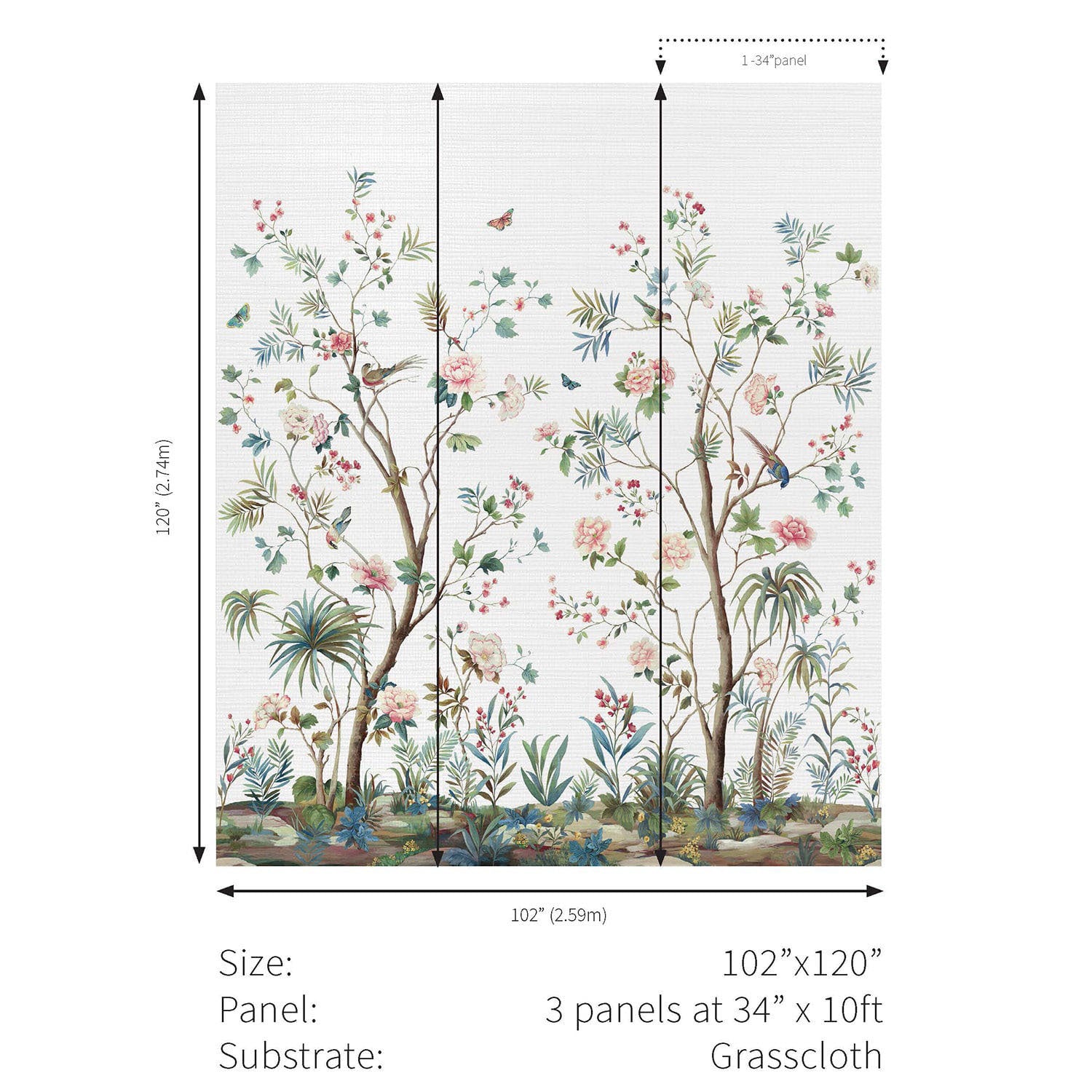 Charleston Garden Mural in Grasscloth - Daisy Bennett