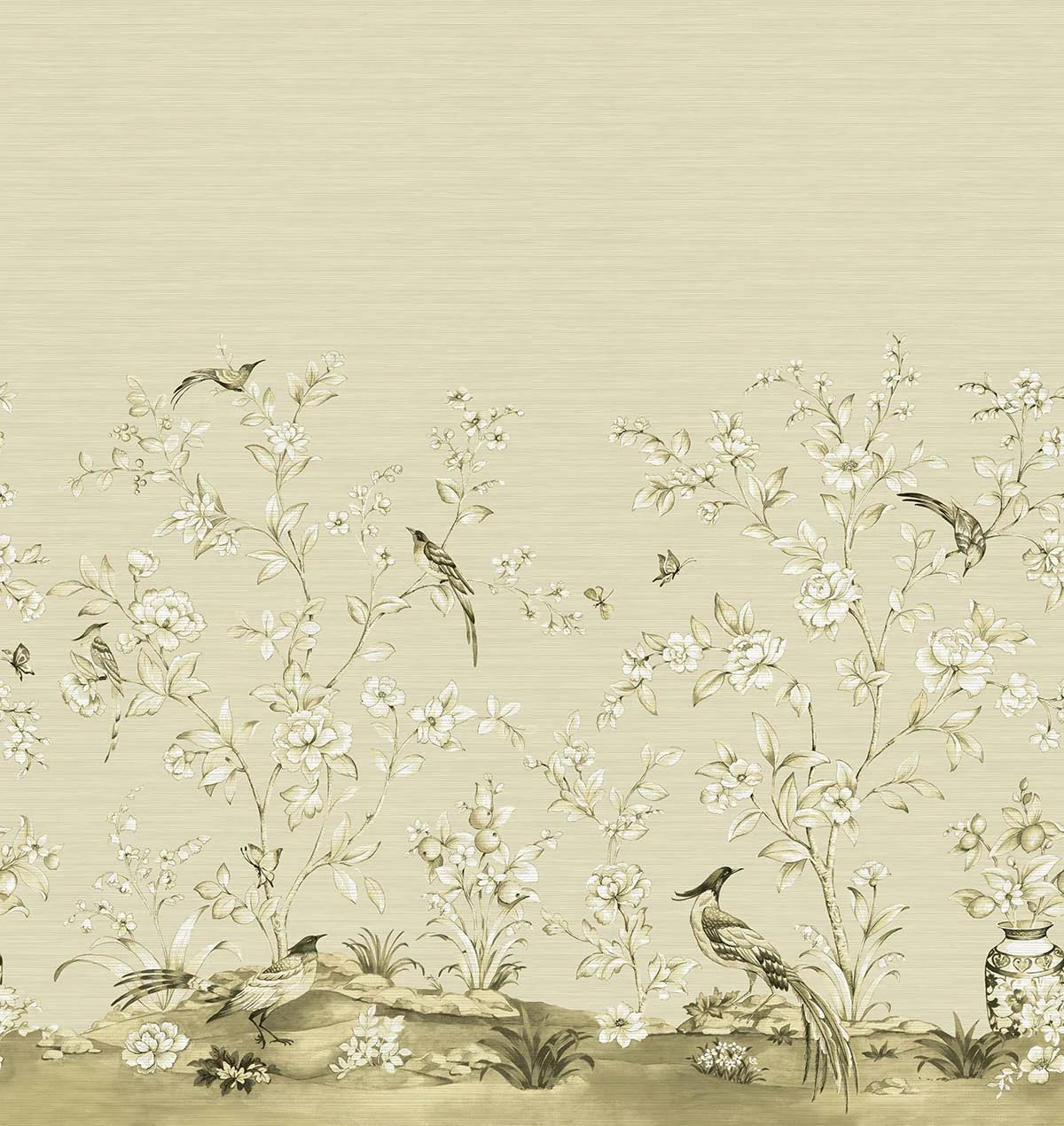 Jardin Toile Mural Natural Grasscloth  by Daisy Bennett