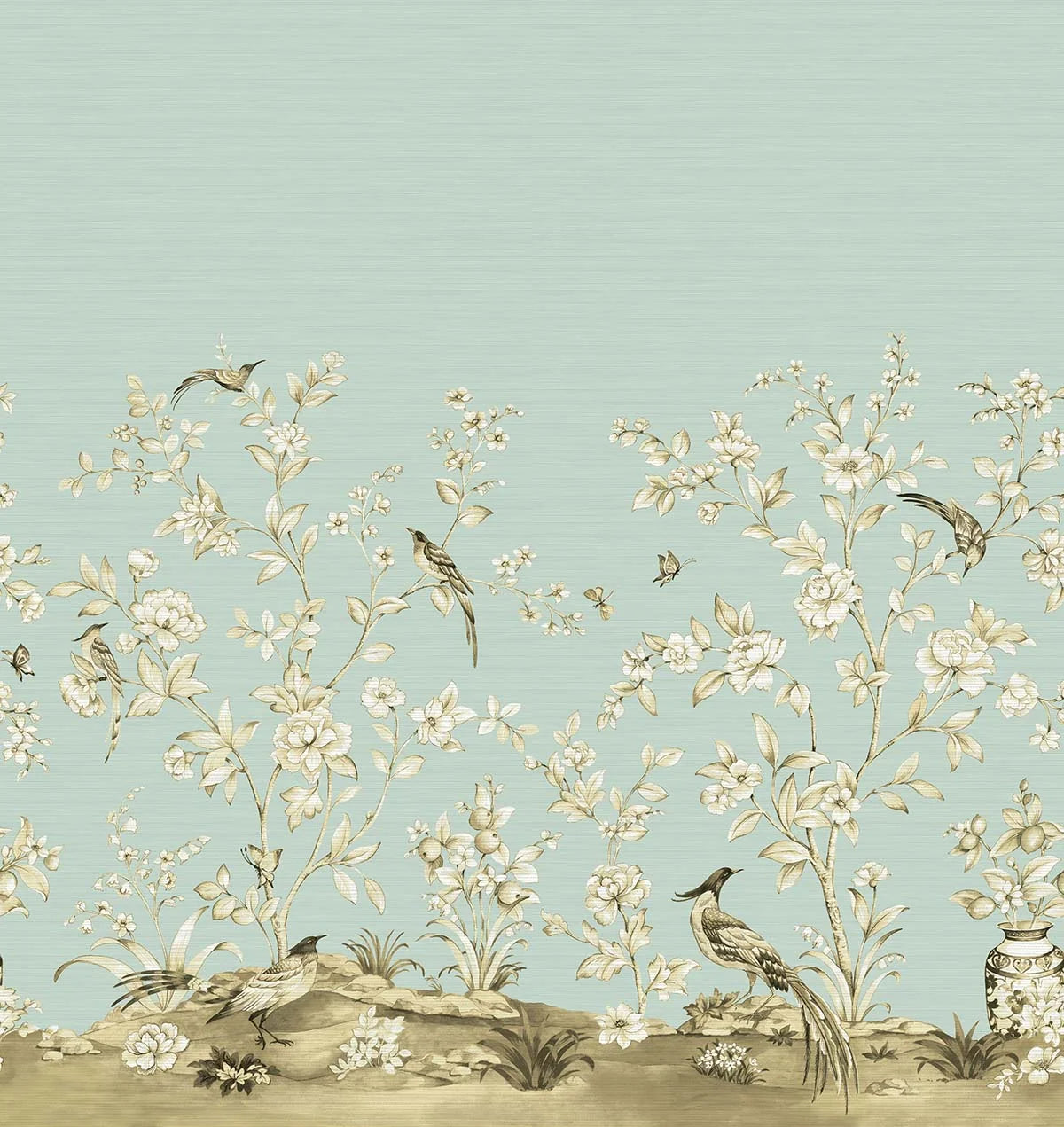 Jardin Toile Mural Natural Grasscloth  by Daisy Bennett