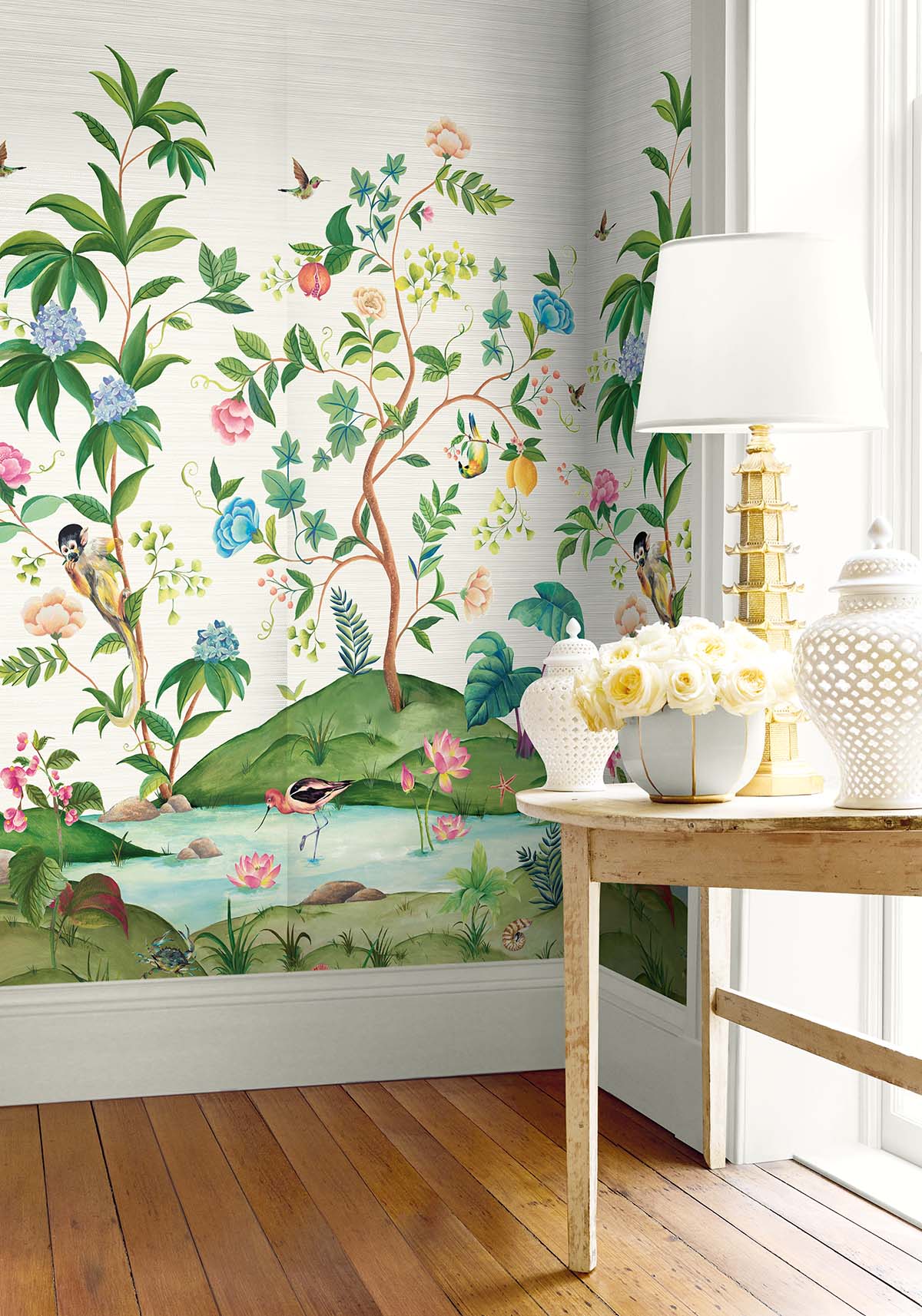 Myanmar Lagoon Grass Cloth Mural by Daisy Bennett