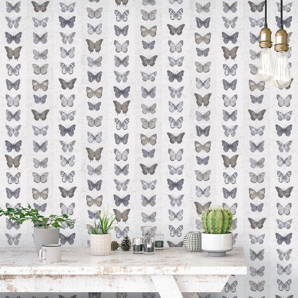 Jewel Butterflies Stripe Wallpaper by Galerie (Organic Textures Collection)