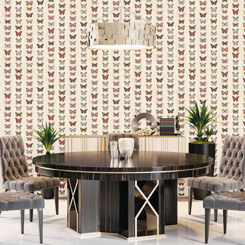 Jewel Butterflies Stripe Wallpaper by Galerie (Organic Textures Collection)