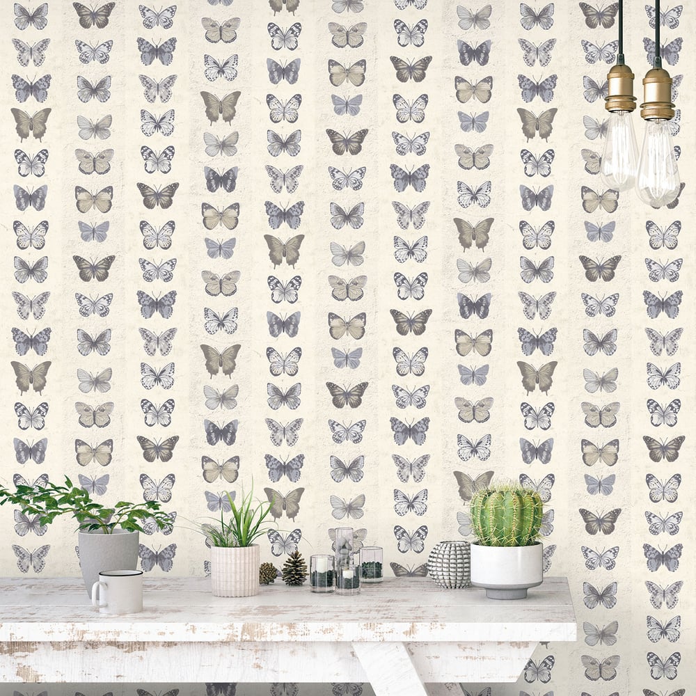 Jewel Butterflies Stripe Wallpaper by Galerie (Organic Textures Collection)