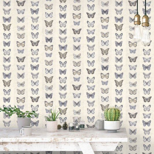 Jewel Butterflies Stripe Wallpaper by Galerie (Organic Textures Collection)
