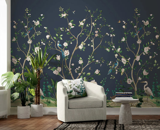Heron Botanical Mural - Daisy Bennett
