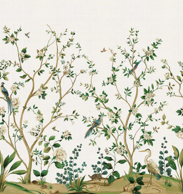 Heron Botanical Mural on Grasscloth - Daisy Bennett