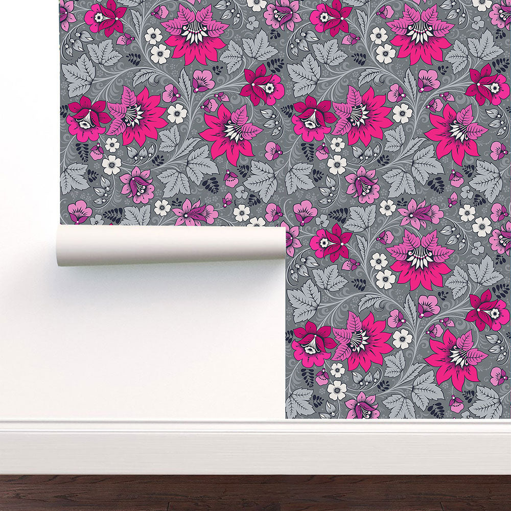 Milana Hot Pink and Grey Wallpaper