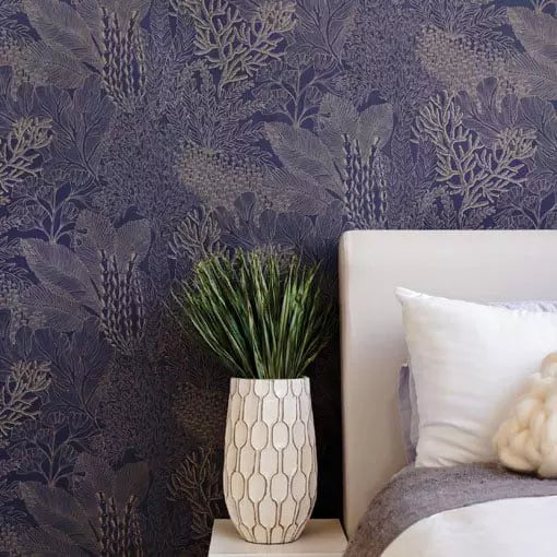 Coralline Midnight Gold Wallpaper by Abigail Borg