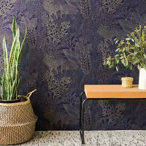 Coralline Midnight Gold Wallpaper by Abigail Borg