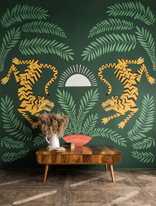 Tigers & Plants Wallpaper Mural by Miss Print