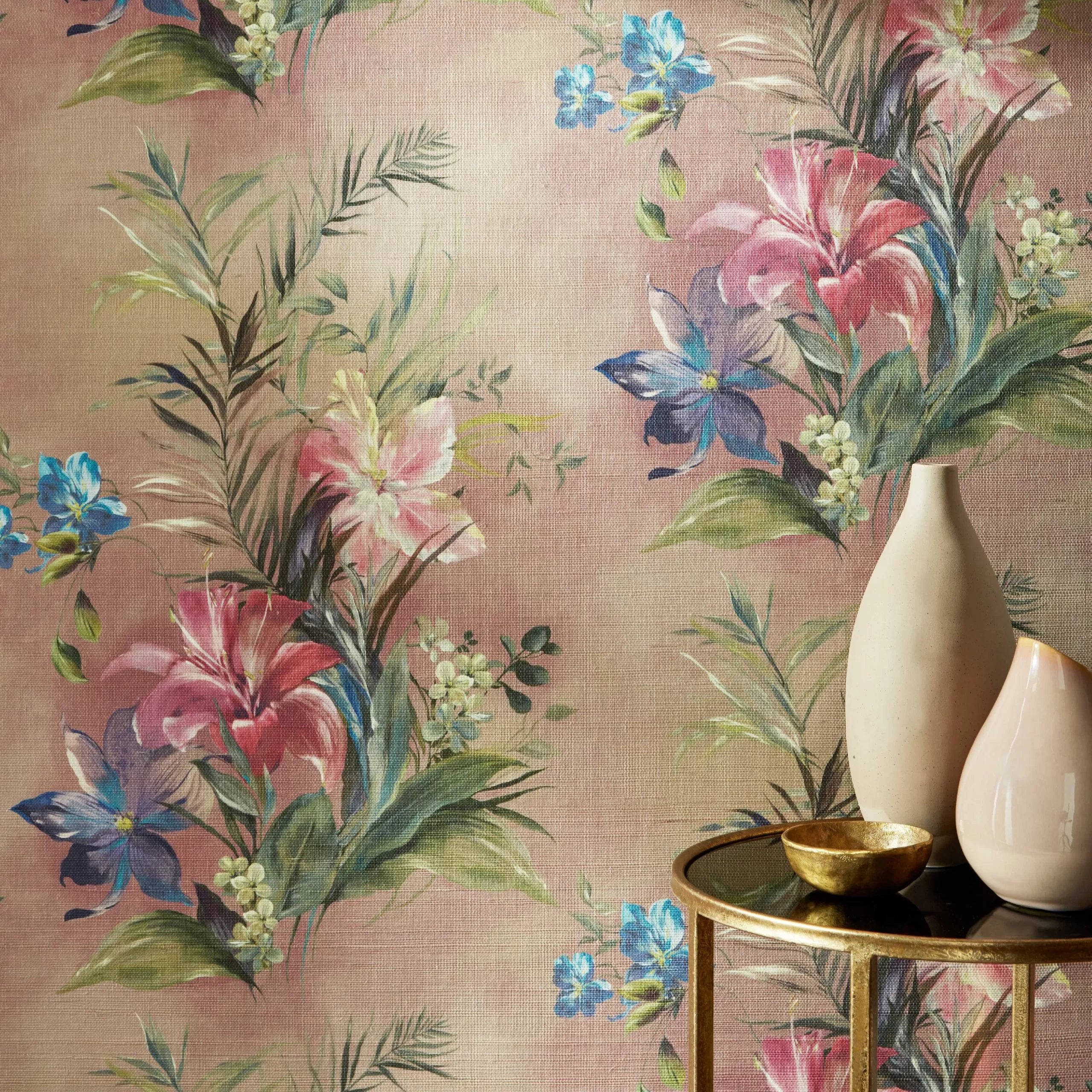 Lilliana Luxury Floral Grasscloth Wallpaper by 1838
