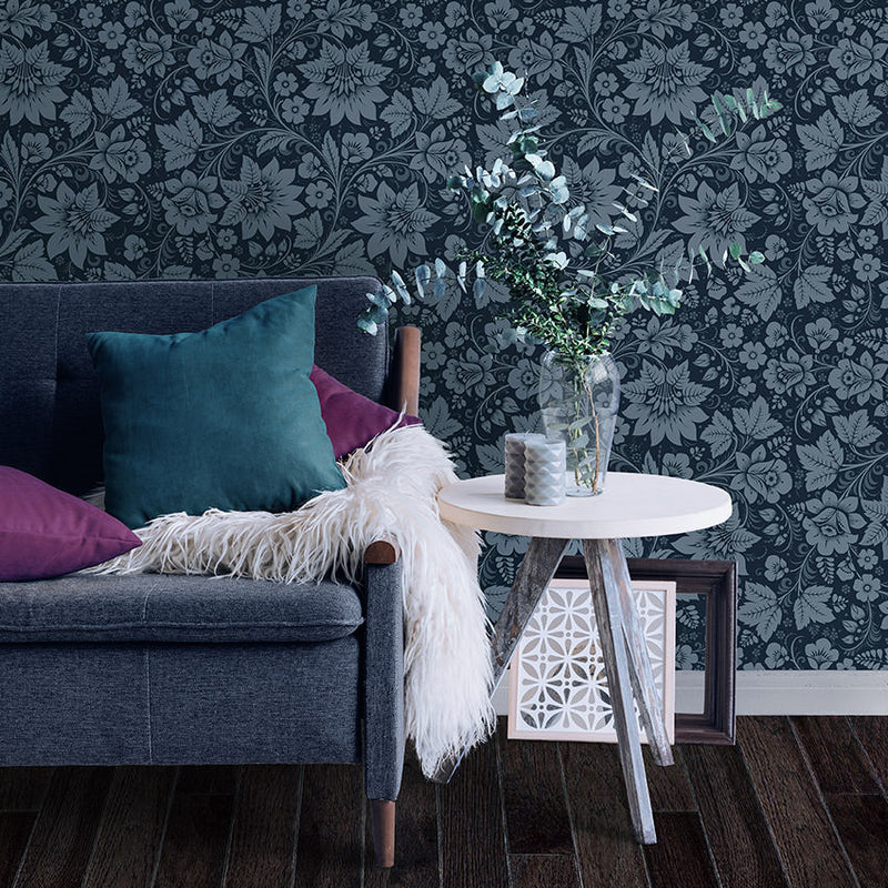 Milana Graphite Blue Wallpaper by Olenka Design