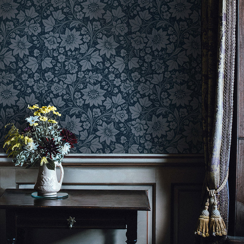 Milana Graphite Blue Wallpaper by Olenka Design
