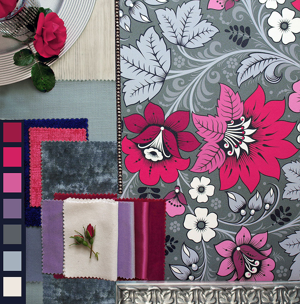 Milana Hot Pink and Grey Wallpaper