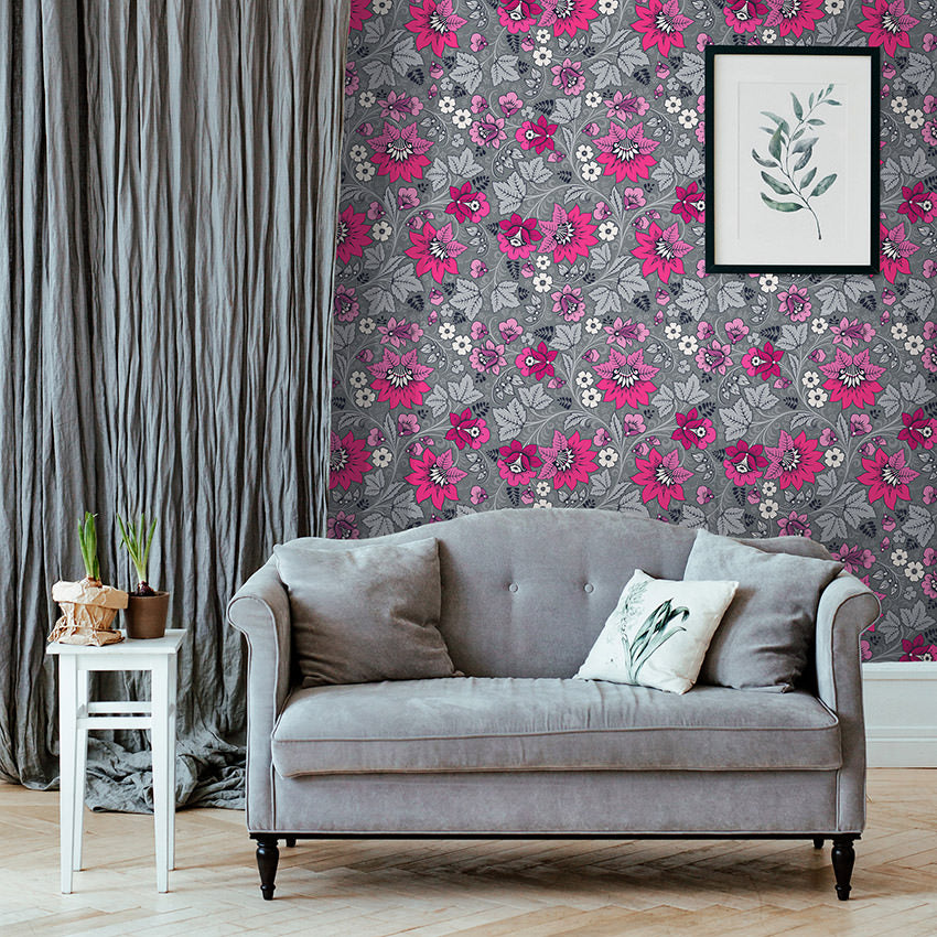 Milana Hot Pink and Grey Wallpaper