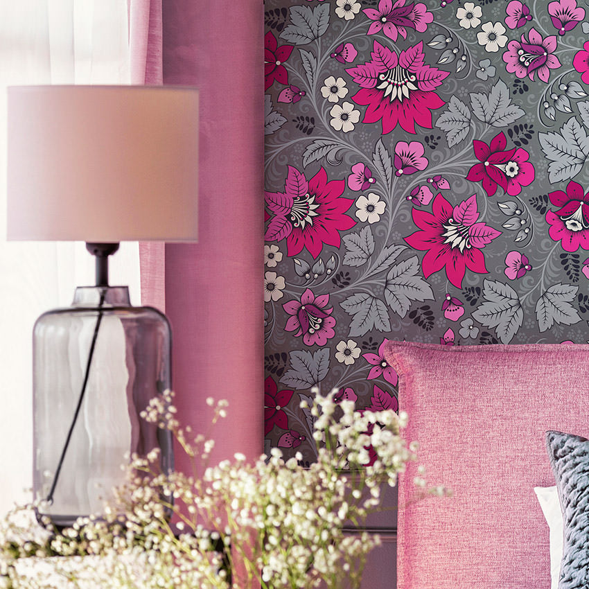 Milana Hot Pink and Grey Wallpaper