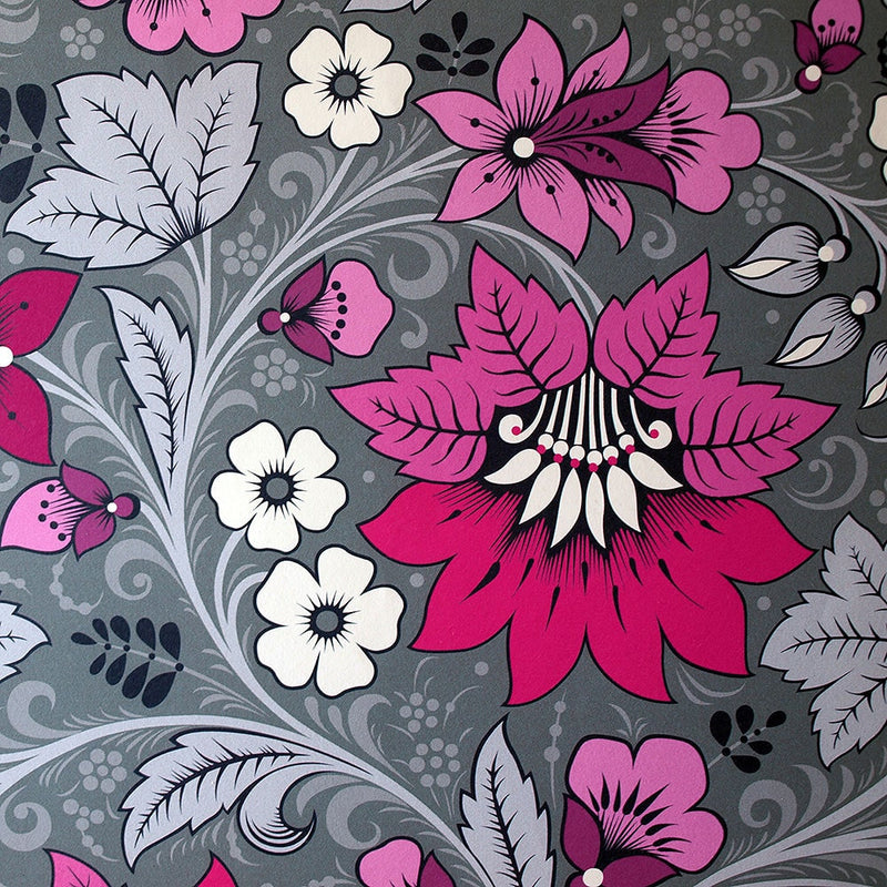 Milana Hot Pink and Grey Wallpaper by Olenka Design