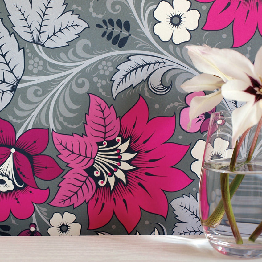 Milana Hot Pink and Grey Wallpaper