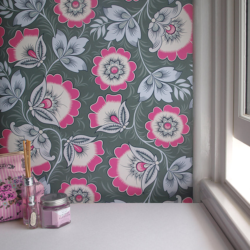 Neva Pink and Grey Wallpaper