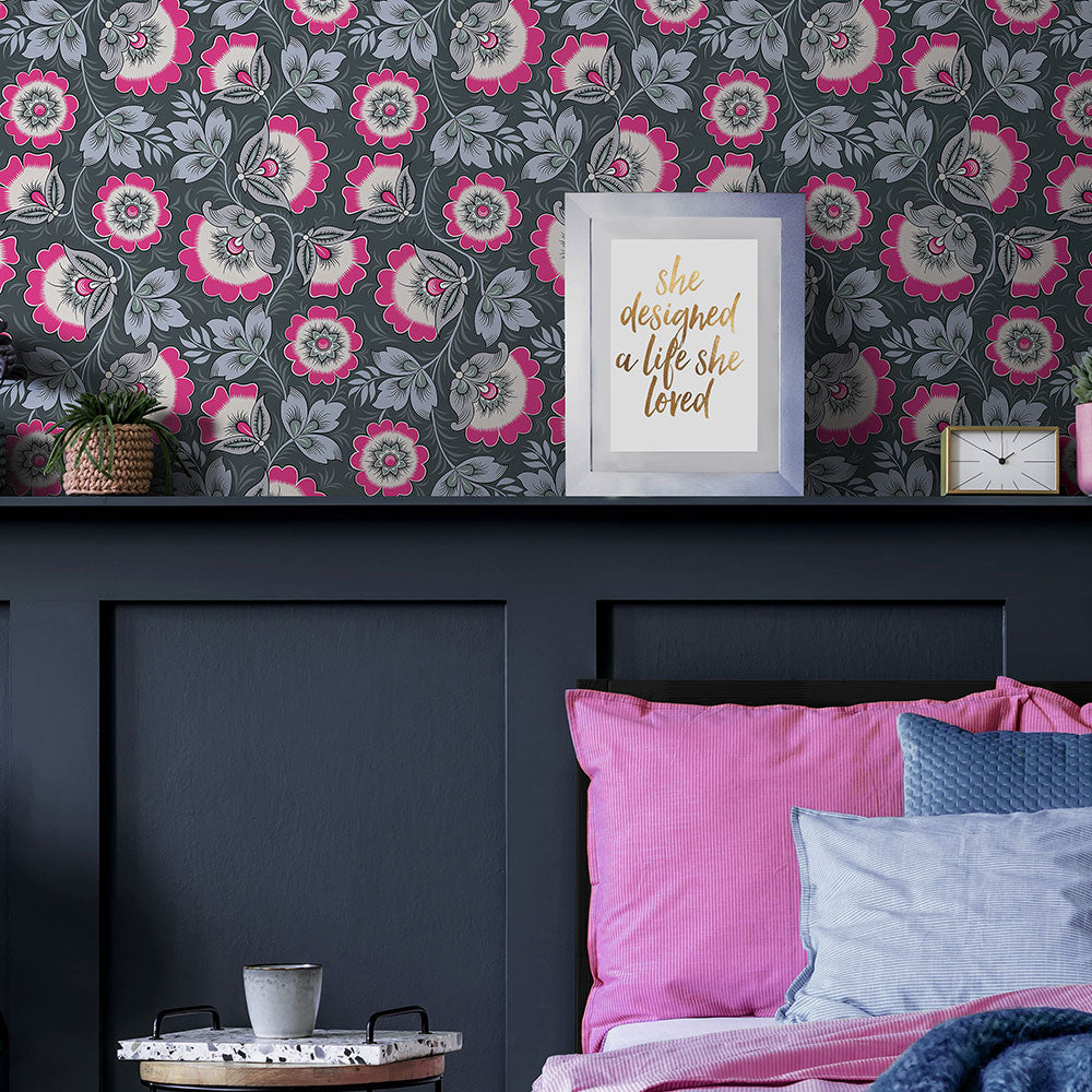 Neva Pink and Grey Wallpaper