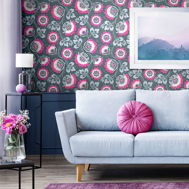 Neva Pink & Grey Wallpaper by Olenka Design