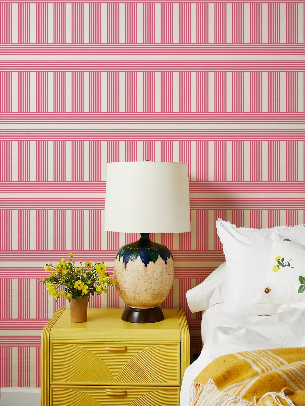 Roman Holiday Grid Grasscloth Wallpaper by Barbie