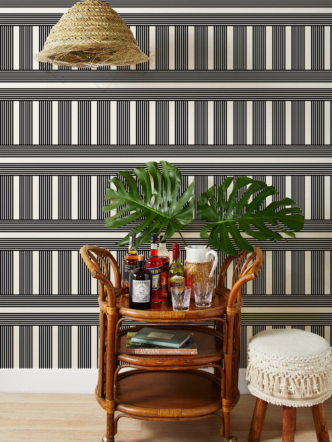 Roman Holiday Grid Grasscloth Wallpaper by Barbie