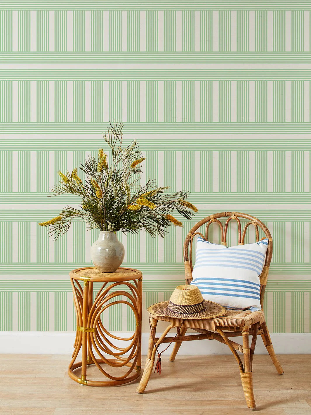 Roman Holiday Grid Grasscloth Wallpaper by Barbie
