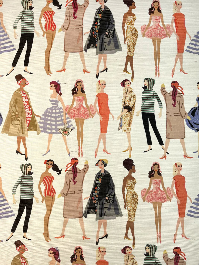 Vintage Illustration Grasscloth Wallpaper