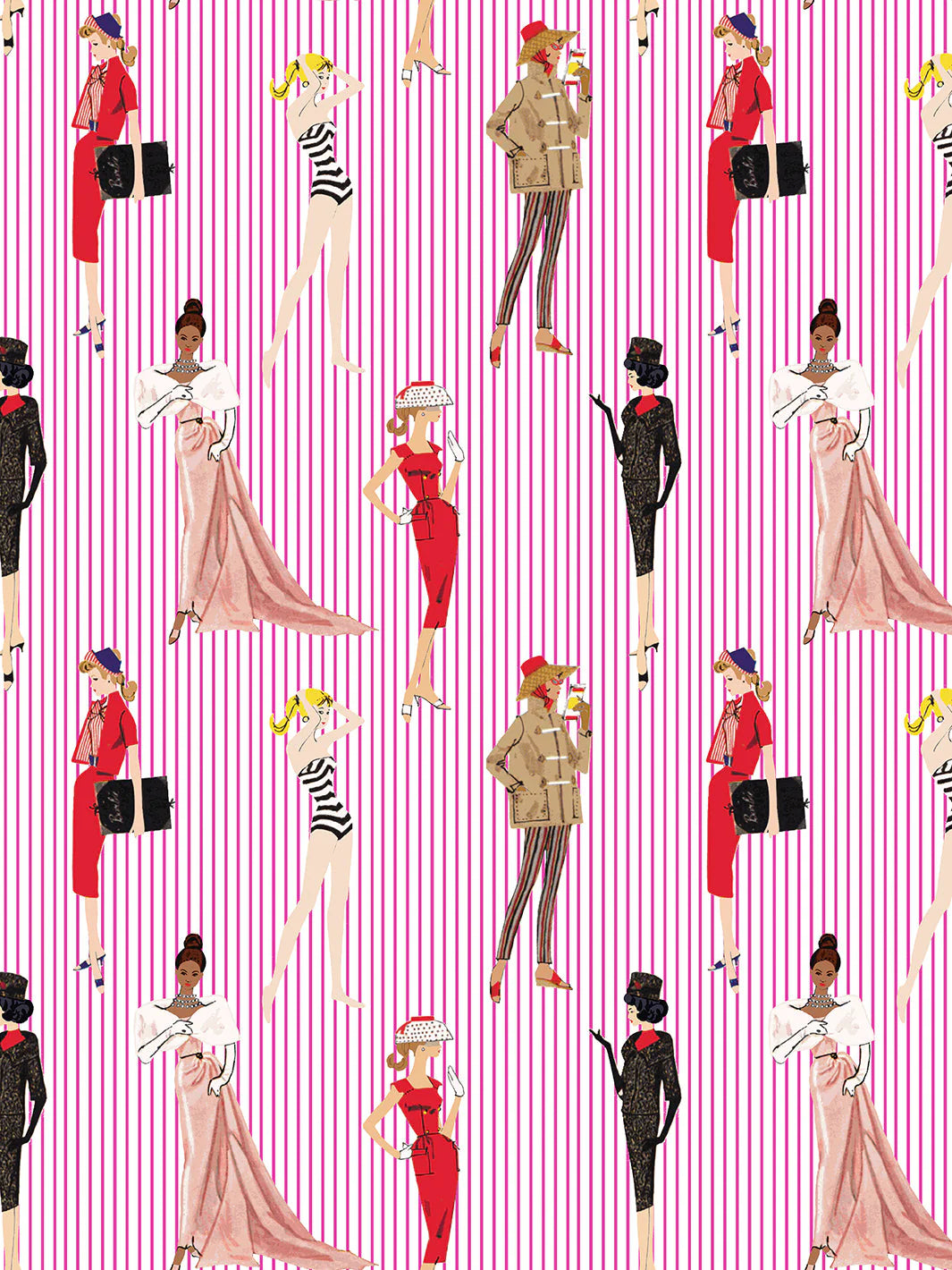 Vintage Pinstripe Wallpaper - 219 Barbie Collection