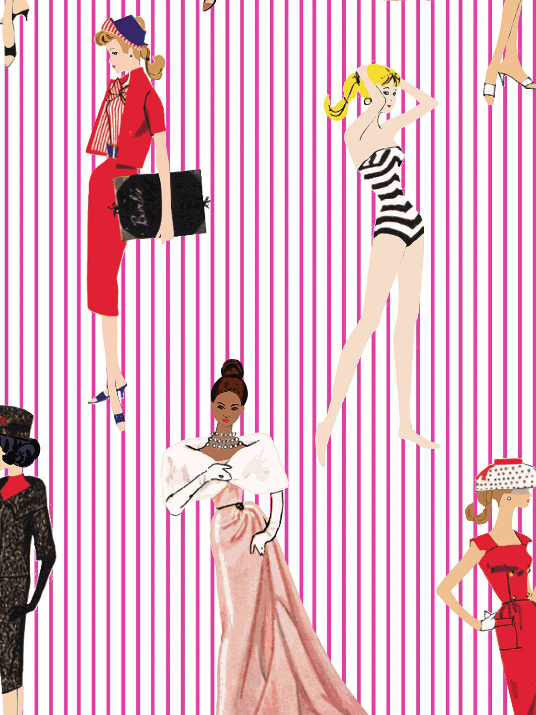 Vintage Pinstripe Wallpaper - 219 Barbie Collection