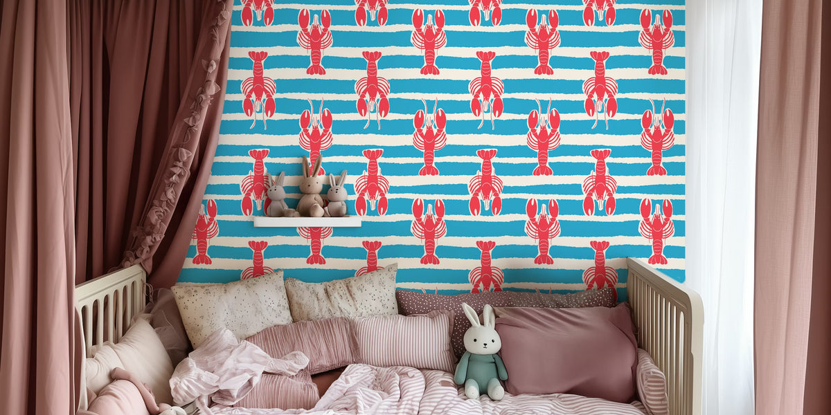 Lobster Stripe Beach House Fun Mural by HappyWall