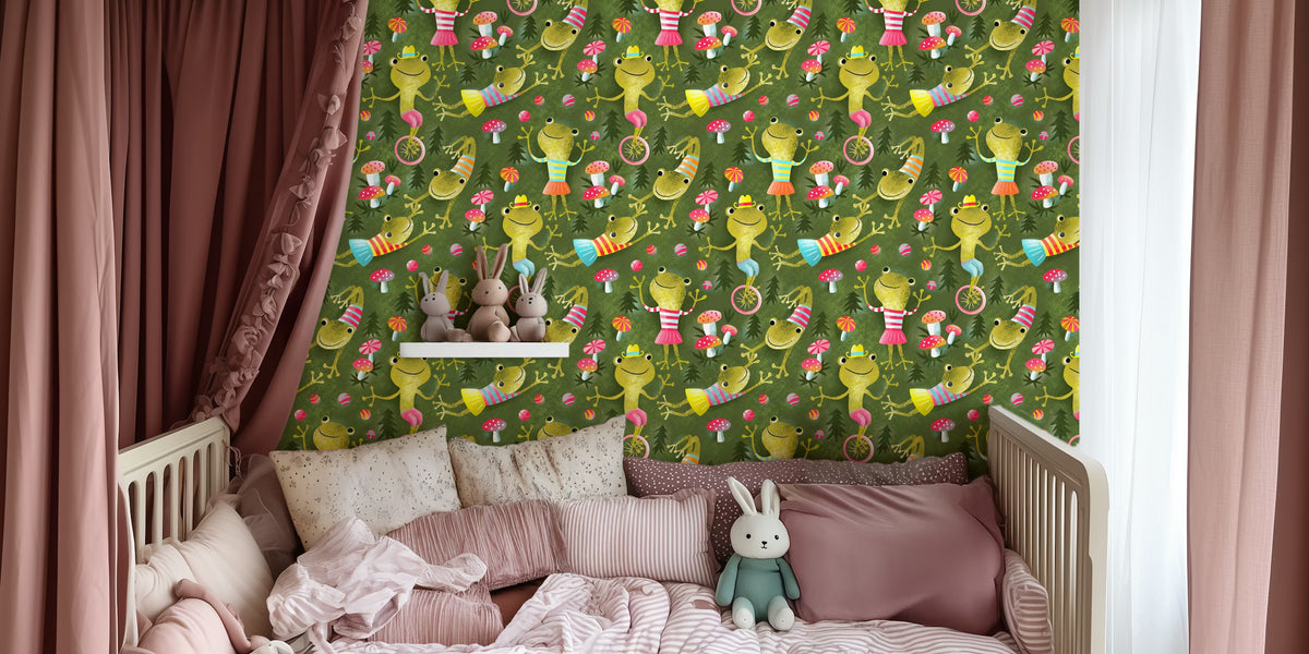 Skillful Artistic Frog Family in Forest Mural by HappyWall