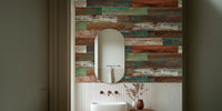 Reclaimed Boat Wood Green & Rust Mural by HappyWall