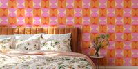 Groovy Retro 60s Geo in Pink Orange Mural by HappyWall