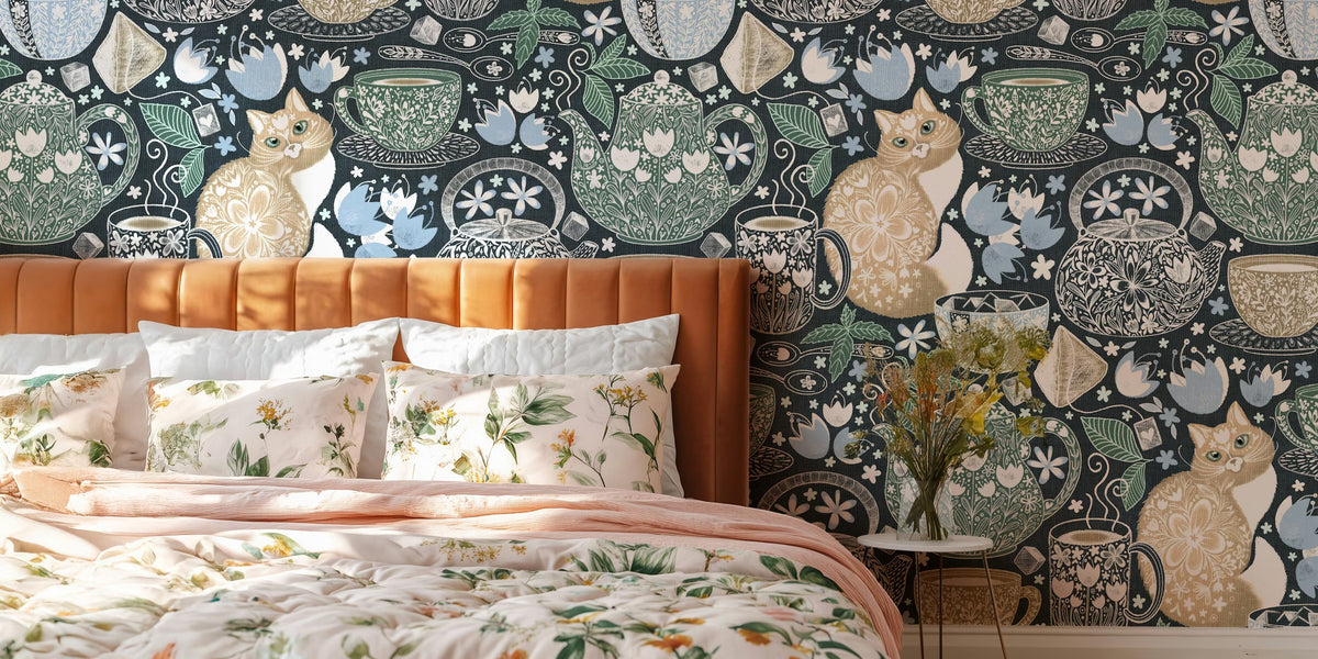 Cup of Tea with a Coffee Cat Mural by HappyWall