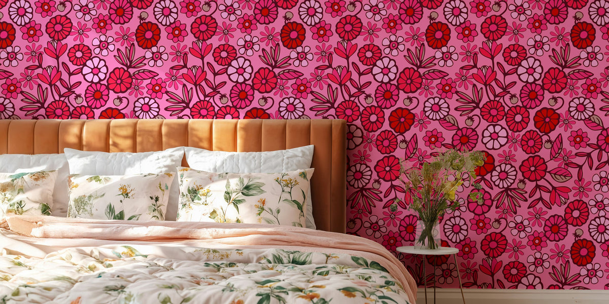 Pick A Posy Retro Boho Flowers Mural by HappyWall