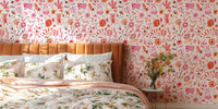 Little Pigs and Florals in Pink Mural by HappyWall
