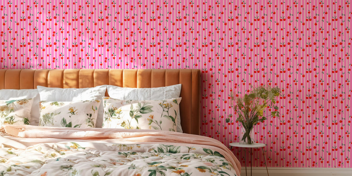 Cherry Delight Stripes Mural by HappyWall