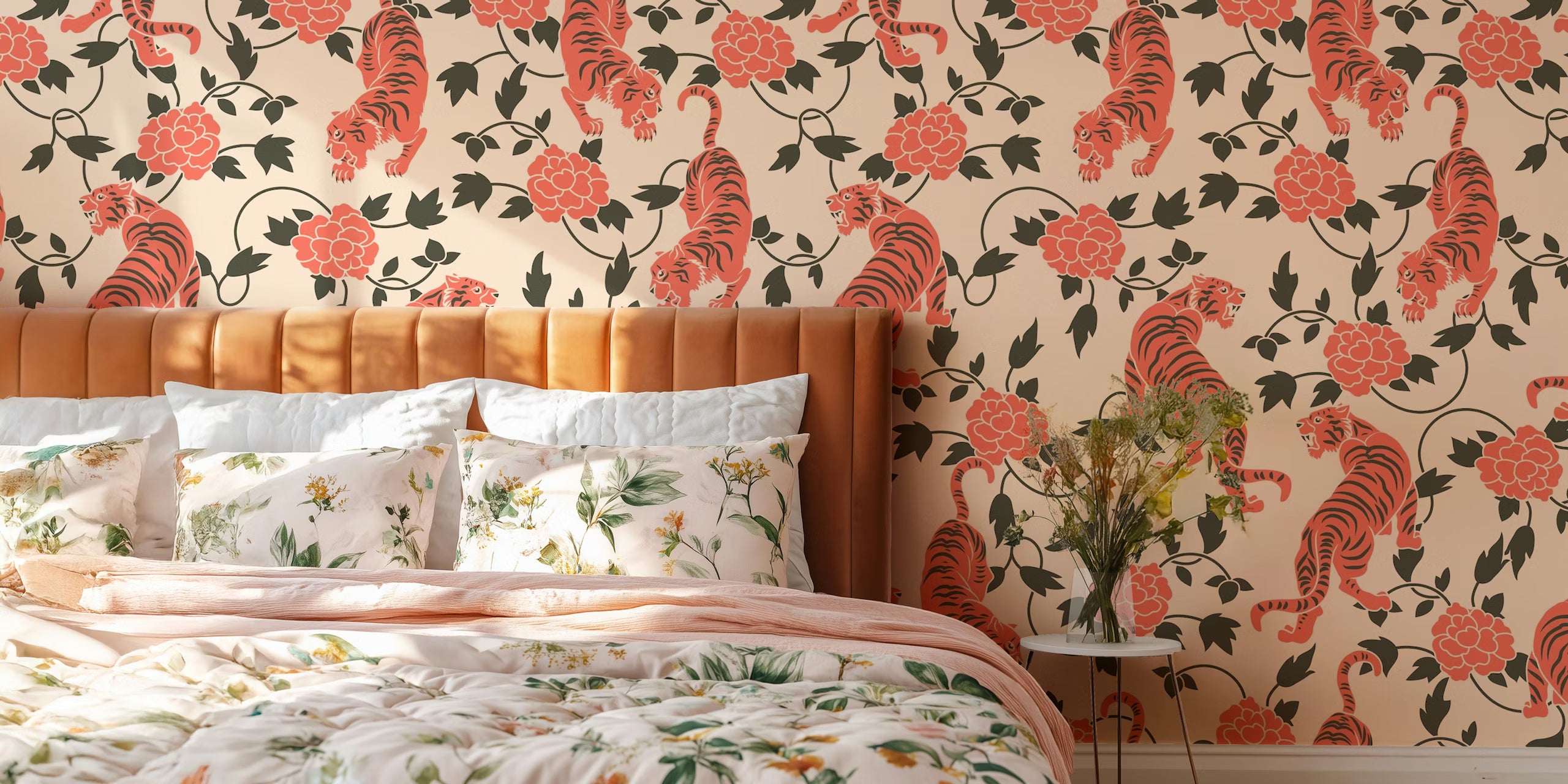 Vintage Chinese Tigers Florals Chinoiserie Mural by HappyWall