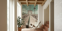 New York City Brooklyn Bridge Urban Vintage Mural by HappyWall