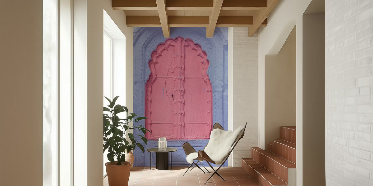 Pink Window In The Blue City Mural by HappyWall