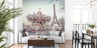 Carousel and the Eiffel Tower Mural by HappyWall