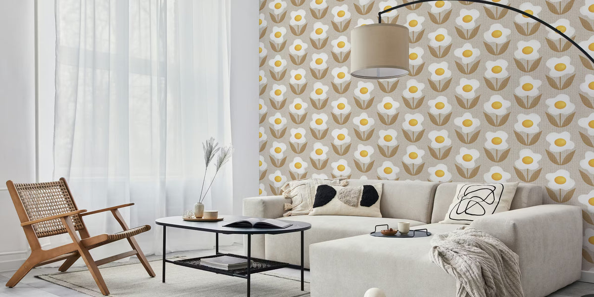 Surrealist Fried Egg Flowers Mural by HappyWall