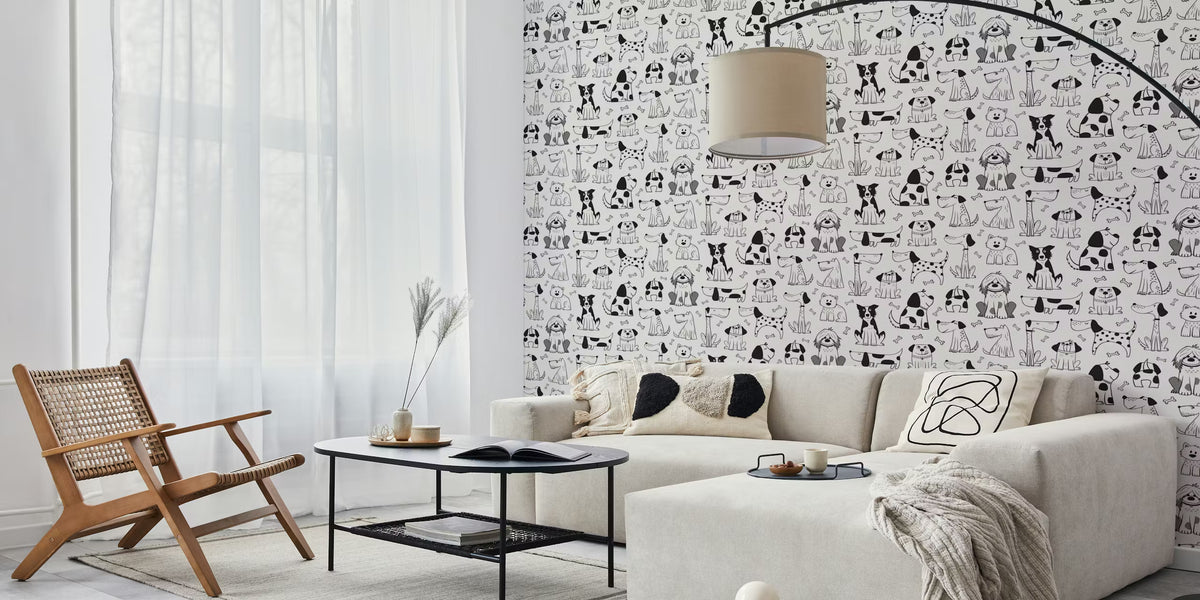 Dogs - Black and White Mural by HappyWall