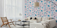 Chinoiserie Porcelain on Rose Stripes Mural by HappyWall