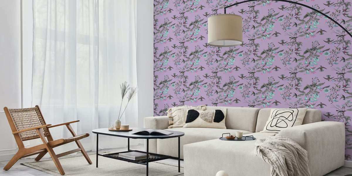 Floral Birds Purple Mural by HappyWall