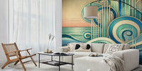 Art Deco Ocean Waves Mural by HappyWall
