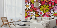 Groovy Retro Garden Flowers 60s Floral Mural by HappyWall