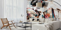 Modern Geisha Dancer With Floral Kimono Mural by HappyWall